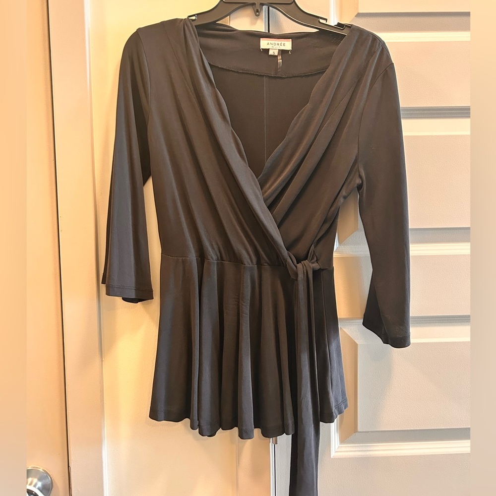 Andree Black Wrap-Front Peplum Tunic